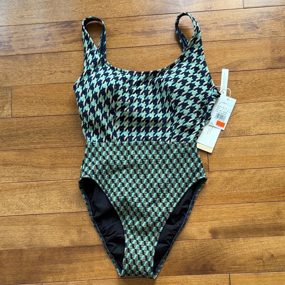 Gottex Black and Green Houndstooth One-Piece Swimsuit